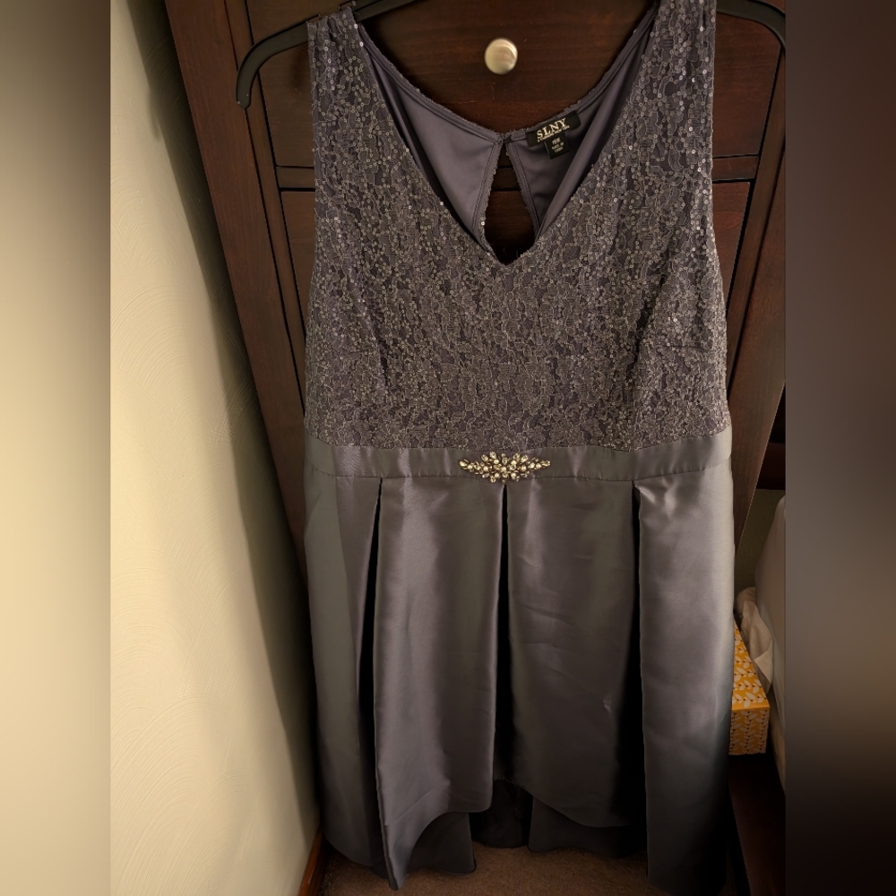 Gray semi-formal dress.